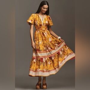 Anthropologie Somerset Maxi Dress Gold